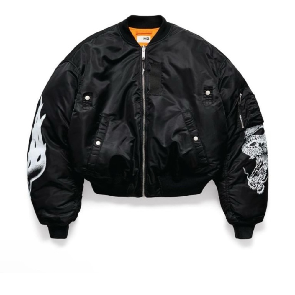 Reversible H2 Black Bomber Jacket with White Embroidery